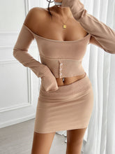 Cargar imagen en el visor de la galería, Devine Decorative Button Off-Shoulder Top and Skirt Set
