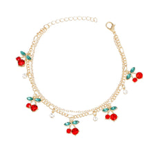 Load image into Gallery viewer, Anklet Cherry Red Rhinestone Double Gold Chain
