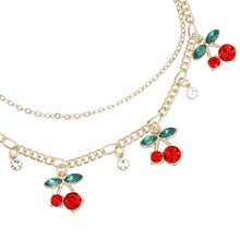 Load image into Gallery viewer, Anklet Cherry Red Rhinestone Double Gold Chain
