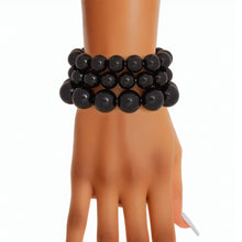 Cargar imagen en el visor de la galería, Bracelet Black Beaded 3 Pcs Set for Women
