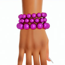 Load image into Gallery viewer, Bracelet Purple Fuchsia Pearl 3 Pcs Set for Women
