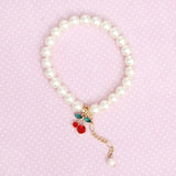 Bracelet Cream Pearl Cherry Red Chain Charm Women