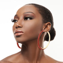Load image into Gallery viewer, Red Gold Rhinestone Tube Hoops
