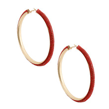 Load image into Gallery viewer, Red Gold Rhinestone Tube Hoops
