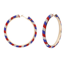 Load image into Gallery viewer, Hoop Red White Blue Tube Rhinestone 3&quot; Earrings
