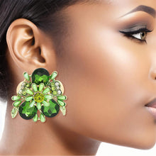 Load image into Gallery viewer, Clip On Green Flower Bloom Earrings for Women
