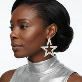 AKA Silver Star Large Encrusted Dangle Earrings