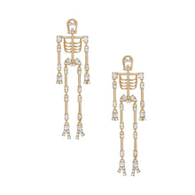 Load image into Gallery viewer, Dangle Gold Spooky Sparkle Skeleton Earrings
