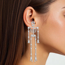 Load image into Gallery viewer, Dangle Silver Spooky Sparkle Skeleton Earrings

