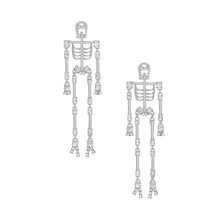 Load image into Gallery viewer, Dangle Silver Spooky Sparkle Skeleton Earrings
