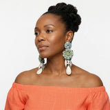 Green Oversized Natural Floral Drop Earrings