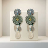 Green Oversized Natural Floral Drop Earrings