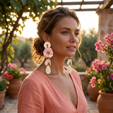 Pink Oversized Natural Floral Drop Earrings