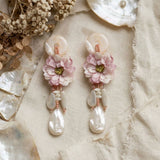 Pink Oversized Natural Floral Drop Earrings