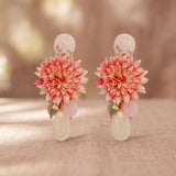 Pink Oversized Tropical Flower Drop Earrings
