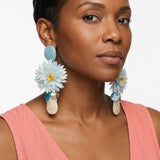 Turquoise Oversized Tropical Flower Drop Earrings