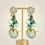 Oversized Green Faux Flower Tropical Earrings