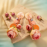 Pink Oversized Flower Butterfly Drop Earrings