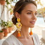 Yellow Oversized Flower Butterfly Tassel Earrings