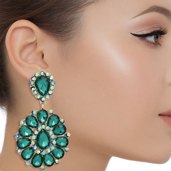 Clip On Brilliant Green Teardrop Crystal Earrings