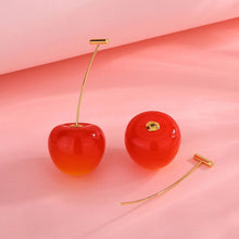 Load image into Gallery viewer, Cherry Drop Orange Red Gold Stem Earrings Women
