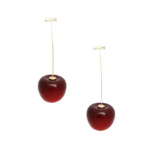 Load image into Gallery viewer, Cherry Drop Deep Red Gold Stem Earrings Women
