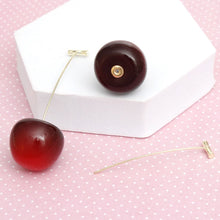Load image into Gallery viewer, Cherry Drop Deep Red Gold Stem Earrings Women
