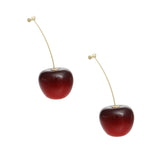 Cherry Drop Deep Red Gold Stem Earrings Women