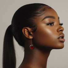Load image into Gallery viewer, Cherry Drop Deep Red Gold Stem Earrings Women

