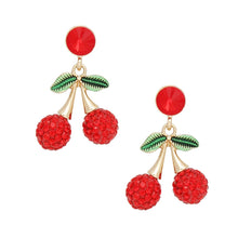 Cargar imagen en el visor de la galería, Drop Double Red Cherry Kissed Sparkle Earrings
