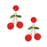 Drop Double Red Cherry Kissed Sparkle Earrings