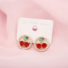Cargar imagen en el visor de la galería, Stud Round Pearl Sugar and Sass Cherry Earrings
