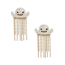 Load image into Gallery viewer, Fringe Gold Spooky Sparkle Ghost Chain Earrings
