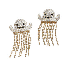 Load image into Gallery viewer, Fringe Gold Spooky Sparkle Ghost Chain Earrings
