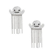 Load image into Gallery viewer, Fringe Silver Spooky Sparkle Ghost Chain Earrings
