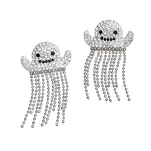 Load image into Gallery viewer, Fringe Silver Spooky Sparkle Ghost Chain Earrings
