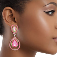 Load image into Gallery viewer, AKA Sorority Teardrop Clip On Pink Green Earrings
