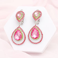 Load image into Gallery viewer, AKA Sorority Teardrop Clip On Pink Green Earrings
