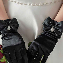 Load image into Gallery viewer, Black Satin Bow and Pearl Formal Gloves for Women

