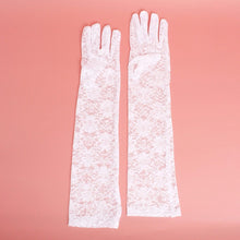 Cargar imagen en el visor de la galería, White Lace Long Formal Bridal Gloves for Women
