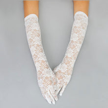 Cargar imagen en el visor de la galería, White Lace Long Formal Bridal Gloves for Women
