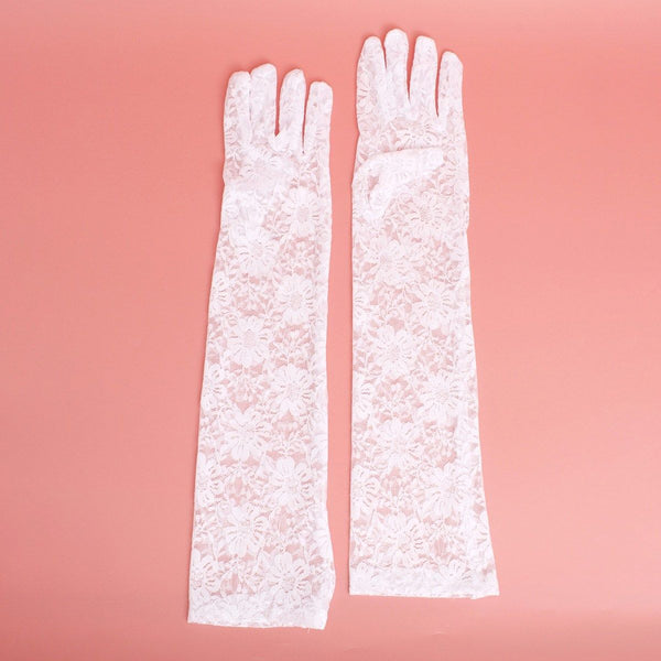 White Lace Long Formal Bridal Gloves for Women