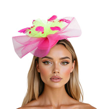 Load image into Gallery viewer, AKA Sorority Pink Green Ruffle Feather Fascinator
