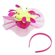 Load image into Gallery viewer, AKA Sorority Pink Green Ruffle Feather Fascinator
