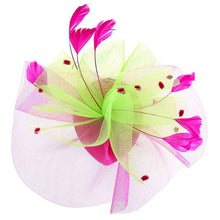 Load image into Gallery viewer, AKA Sorority Pink Green Ruffle Feather Fascinator
