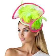 Load image into Gallery viewer, AKA Sorority Pink Green Folded Feather Fascinator
