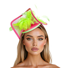 Load image into Gallery viewer, AKA Sorority Pink Green Folded Feather Fascinator
