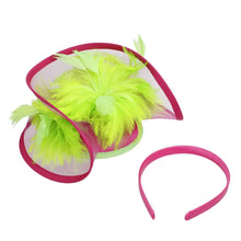 Load image into Gallery viewer, AKA Sorority Pink Green Folded Feather Fascinator
