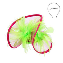 Load image into Gallery viewer, AKA Sorority Pink Green Folded Feather Fascinator
