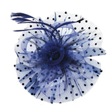 Royal Blue Flower Feather Polka Dot Fascinator